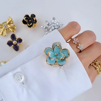 Cache-boutons personnalisés pour femmes, vente en gros, clips en laiton pour chemises, cache-boutons en tissu en forme de fleur