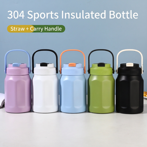 Gobelet octogonal en paille, bouteille isotherme en acier inoxydable, grande capacité, tasse à eau portable avec poignée pour - Product Image 3