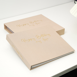 Libro de Recuerdos de Lino con Logotipo Personalizado, Feliz Cumpleaños Mi Amor, con Papel Dorado y Caja de Regalo a Juego - Product Image 1