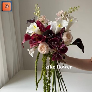 ZIKE Bouquet da Sposa Personalizzato Elegante con Peonie Bianche, Orchidee Bordeaux, Calla, Amaranti e Decorazioni Romantiche per Matrimoni - Product Image 1