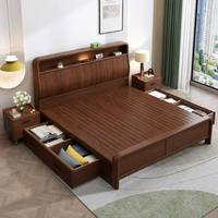 Lit de rangement intelligent avec éclairage LED et port USB, en chêne massif moderne, format King/Queen, écologique et durable pour chambre principale