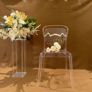 Silla de boda de Tiffany Chiavari de resina acrílica plástica de cristal transparente apilable para eventos