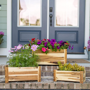 Lit de jardin surélevé Rectangle boîte à fleurs en bois lit de plantation extérieur pour fleur végétale boîte à fleurs en bois décoration de jardin - Product Image 3