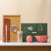 Ensemble de matcha personnalisé avec logo floral, 7 pièces, fouet en bambou, bol en céramique violette, outils à matcha avec boîte colorée