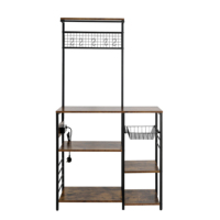 Porte-manteau vintage banc à chaussures, étagère de rangement pour entrée d'arbre de hall, cadre métallique de meubles d'accent d'aspect bois, conception 3 en 1, Easy Asse