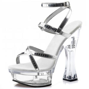 Sandalias <span class=keywords><strong>Transparentes</strong></span> de Plataforma <span class=keywords><strong>con</strong></span> Punta Abierta para Mujer, Elegantes Tacones Altos de Cristal <span class=keywords><strong>con</strong></span> Plataforma Gruesa de 14 cm para Pole Dance - Product Image 1