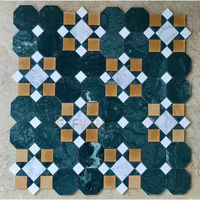 Mosaïque carrée géométrique en marbre avec inserts de pierres multicolores, résistante à l'eau, pour sol de salle de bain et salle à manger