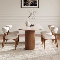 Französisches Modernes Luxus-Esszimmer-Set aus Massivholz mit Gesinterter Steinplatte Kompakter Ovaler Designer-Esstisch