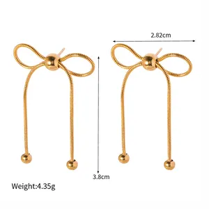 Fashion 18k Gold Plated Stud Earrings Gold Stainless Steel Bow Knot Butterfly Tassel Earrings