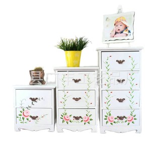 Meuble de rangement blanc combiné 4 3 2 tiroirs style coréen pour salon avec motif floral - Product Image 5