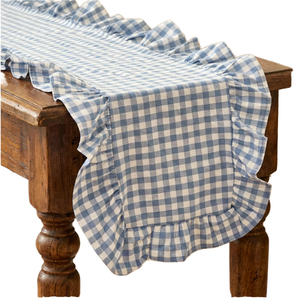 Chemin de table rustique plissé en dentelle 100 % coton style campagne française pour B&B, hôtel, mariage, salle à manger, décoration de fêtes, bord festonné - Product Image 1