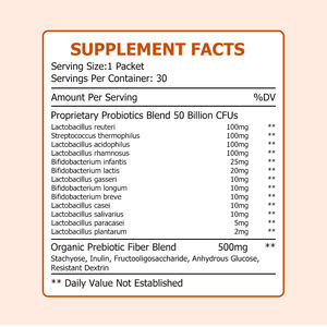 Poudre de prébiotiques et probiotiques professionnels, 50 milliards d'organismes, 13 souches probiotiques, favorise l'équilibre digestif sain des bactéries - Product Image 2