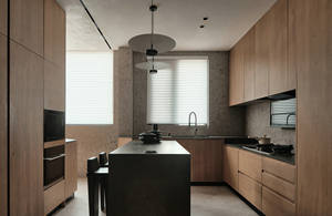 Modern Design Wooden Kitchen Furniture Vertical Wood Grain <b>Black</b> Walnut Laminated Finish Kitchen <b>Cabinets</b> With Island Design - Product Image 2