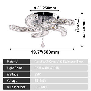 Kaltweiß Sichel förmige Kristall Decken leuchte Edelstahl Basis Wohnzimmer Schlafzimmer Hotel Innen halle Verfügbar Mitte - Product Image 6