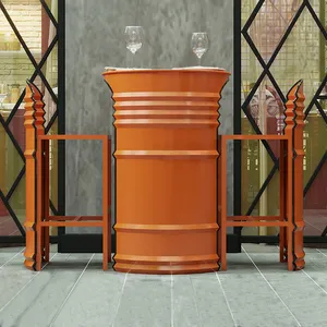 미국 산업 단철 막대기 다방 둥근 발판 의자 기름 드럼 가구 커피용 탁자 및 의자 세트
