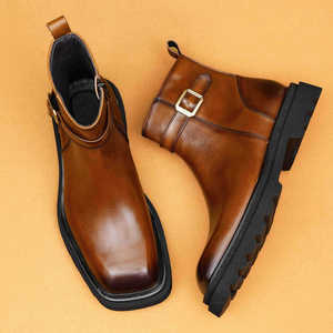 Botas Cortas de Verano para Hombre, de Cuero Genuino, con Suela Gruesa, Estilo Británico, Punta Redonda, Cierre con Cordones, Antideslizantes, Transpirables y Ligeras - Product Image 3