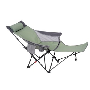 Chaise longue pliante d'extérieur kaki et bleu lac, chaise de jardin rectangulaire pliable pour le camping, la pêche et la plage - Product Image 1