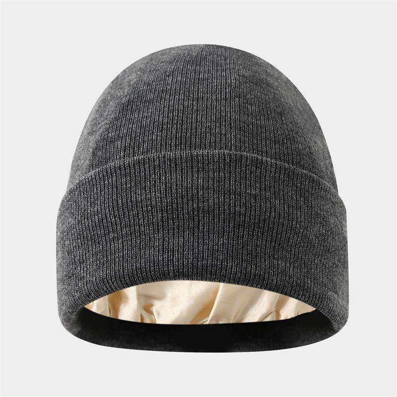 Gold lined warm knit hat-[gray]]