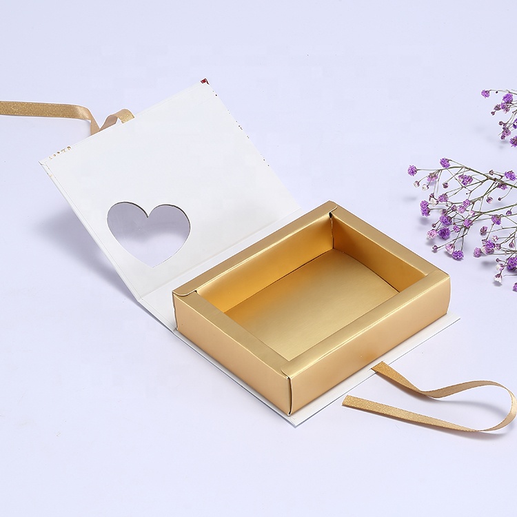Perso<i></i>nalized chocolate packing window gold paper book shape gift packaging box with ribbon