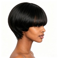 Perruque courte en cheveux humains, coupe pixie avec frange, raie 3x1 nouée à la main, noir naturel, pour femmes, vente en gros