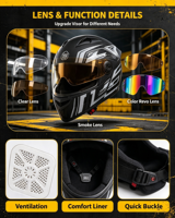 Casque de moto avec casque Bluetooth intégré, casque intégral, coque en ABS, prêt pour l'intercom
