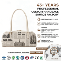 Tas Tangan Kulit PU Motif Koran Vintage Mewah Retro Elegan Stylish Chic untuk Wanita, Tas Selempang OEM Custom