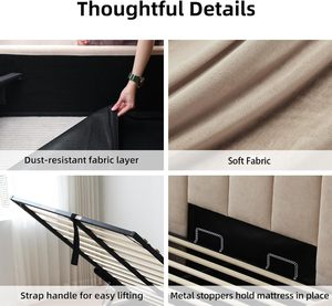 <span class=keywords><strong>Letto</strong></span> Imbottito di Alta Qualità Effetto Pelle con Meccanismo Idraulico, Contenitore Beige con Sollevamento a Gas e <span class=keywords><strong>Testiera</strong></span> - Product Image 3