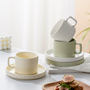 Professional Factory Customised Porcelain <b>Tea</b> <b>Cup</b> Saucer Nordic Vertical Pattern High Aesthetic Value <b>Turkish</b> Europe - Product Image 2