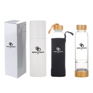 Gobelet en cristal naturel avec logo personnalisé, verre à haute teneur en borosilicate, couvercle en bambou, bouteille d'eau en forme d'élixir de cristal d'améthyste et de pierres précieuses - Product Image 3