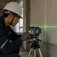 Niveau laser croisé sans fil rechargeable Li-ion à faisceau vert autonivelant haute précision 8, 12 ou 16 lignes, lumineux pour extérieur, portée 30m