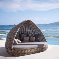 Hotel Dreieck Strand betten Rattan Wicker Sun Day Daybed Gartenmöbel Chiase Lounge Sonnen liegen mit Baldachin