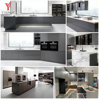 Meubles de cuisine modulaires encastrés en alliage d'aluminium et verre, ignifuges, écologiques et de luxe, avec îlot de rangement moderne et évier