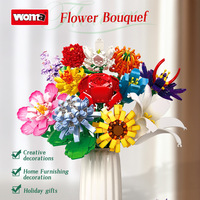 Blocs de construction en plastique ABS pour jouets DIY, simulation de bouquet de fleurs, roses assemblées, petites particules, décorations créatives pour bureau