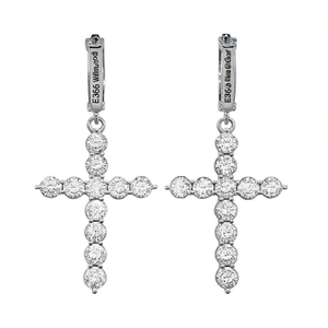 Orecchini a Croce in Oro Bianco E3566 con Diamanti Taglio Brillante Rotondo, Gioielli Religiosi da Donna, Diamanti Naturali Colore D - Product Image 1