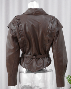 Chaquetas de Motocicleta de Manga Larga para Mujer, Estilo Retro, Cuello de Solapa, con Cinturón, Novedades de Primavera y Otoño - Product Image 4