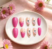 24 faux ongles à presser Halloween, forme amande, French manucure, réutilisables, en ABS, motif toile d'araignée fantôme mignon, pour femmes et filles
