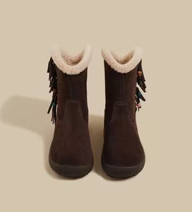 Bottines d'hiver douillettes en daim camel à franges pour femmes - Product Image 2