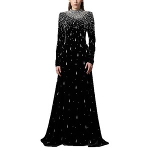 ชุดเดรสแม็กซี่งานปาร์ตี้คอตั้งคุณภาพสูงสำหรับผู้หญิงไซส์ใหญ่ แต่งลูกปัดและลูกไม้ ดีไซน์เนอร์ - Product Image 5