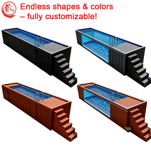 Petite piscine conteneur carrée préfabriquée avec bords infinissables et structure transparente, utilisable comme maison préfabriquée ou espace de rangement - Product Image 2