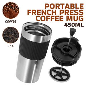 Gobelet de voyage <span class=keywords><strong>isotherme</strong></span> à double paroi en acier inoxydable personnalisé de 450 ml, tasse à café, presse française, <span class=keywords><strong>cafetière</strong></span> à piston, préparation manuelle du café - Product Image 2