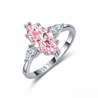 Bague de fiançailles en argent sterling S925 avec moissanite rose marquise et trois pierres latérales en forme de poire 6x12mm – Vente en gros
