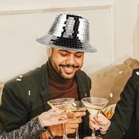 Chapeau Bob Disco Personnalisé en Gros avec Mosaïque Miroir pour Festival, Rave, Fête Rétro Années 70, Enterrement de Vie de Jeune Fille, Vente en Gros