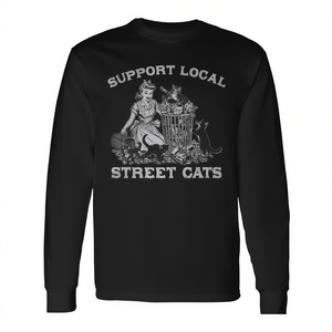 T-shirt à manches longues unisexe à col rond pour adulte, motif « Support Local Street Cats Retro Lady With Kittens », promotionnel - Product Image 2