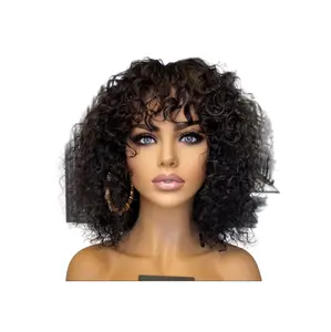 인모 가발 글루리스 HD 레이스 전면 원시 표피 정렬 흑인 여성 밥 머리 가발 워터 웨이브 프린지 앞머리가있는 인모 가발