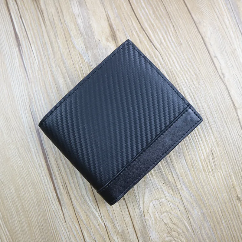 low MOQ black carbon fiber real leather men business wallet with coin purse