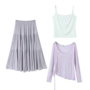 Falda Maxi Plisada de Cintura Alta Runqi, Talla Grande, Color Morado Soñador, de Chifón, para Mujer, Informal, para Vacaciones - Product Image 1