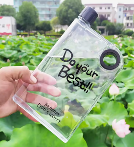 Handheld Flat Plastic Water Lightweight Cup Round Hole Frosted Leak proof Cup <b>Note</b> <b>Book</b> Bottle Business Gift With Logo Print - Product Image 6
