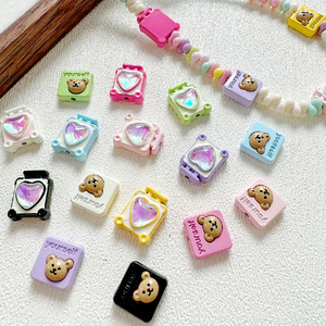 <span class=keywords><strong>Collier</strong></span> à breloques en alliage d'acier inoxydable avec perles DIY motif ours en peluche mignon, bijoux fins personnalisés, chaîne de téléphone, accessoires pour téléphones perlés - Product Image 3