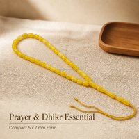 En gros Misbaha Tasbih en résine jaune miel 5x7mm 33+2 perles de prière musulmanes islamiques forme baril d'olive Logo personnalisé