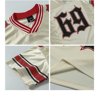 Kaos Jersey Olahraga Berbahan Mesh Bernapas Model Retro Sambungan Kain dengan Logo Kustom Produsen, Lengan Pendek, dan Potongan Longgar